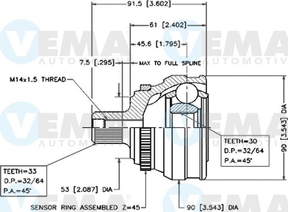 VEMA 18291 - Шарнирный комплект, ШРУС, приводной вал autospares.lv