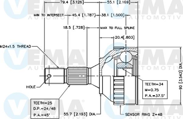 VEMA 18249 - Шарнирный комплект, ШРУС, приводной вал autospares.lv