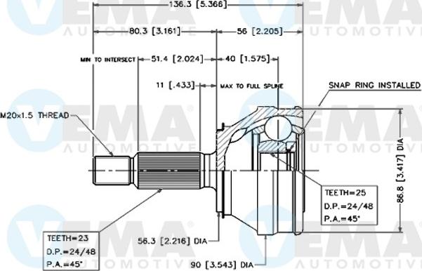 VEMA 18244 - Шарнирный комплект, ШРУС, приводной вал autospares.lv