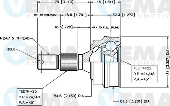 VEMA 18246 - Шарнирный комплект, ШРУС, приводной вал autospares.lv