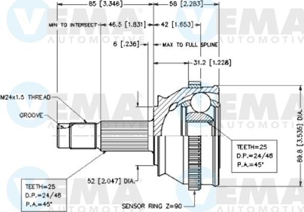 VEMA 18259 - Шарнирный комплект, ШРУС, приводной вал autospares.lv