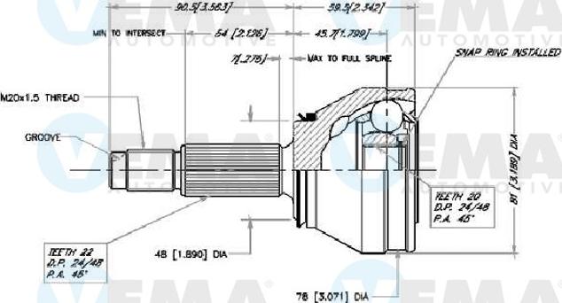 VEMA 18421 - Шарнирный комплект, ШРУС, приводной вал autospares.lv