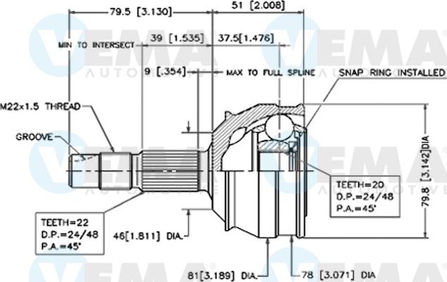 VEMA 18265 - Шарнирный комплект, ШРУС, приводной вал autospares.lv