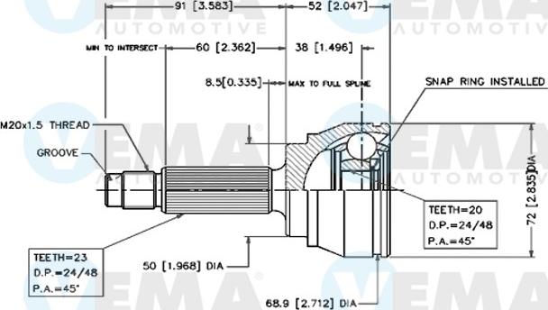 VEMA 18211 - Шарнирный комплект, ШРУС, приводной вал autospares.lv