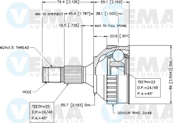 VEMA 18280 - Шарнирный комплект, ШРУС, приводной вал autospares.lv