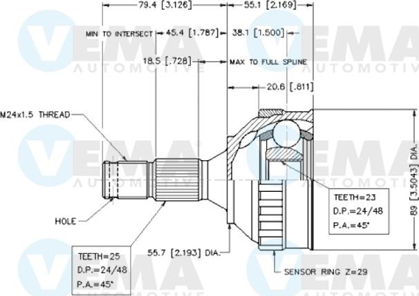 VEMA 18281 - Шарнирный комплект, ШРУС, приводной вал autospares.lv