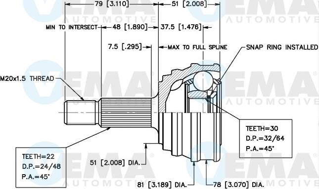 VEMA 18230 - Шарнирный комплект, ШРУС, приводной вал autospares.lv