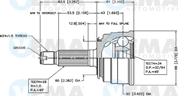 VEMA 18277 - Шарнирный комплект, ШРУС, приводной вал autospares.lv