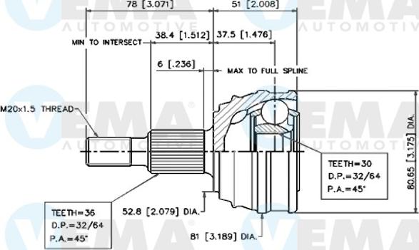 VEMA 18709 - Шарнирный комплект, ШРУС, приводной вал autospares.lv