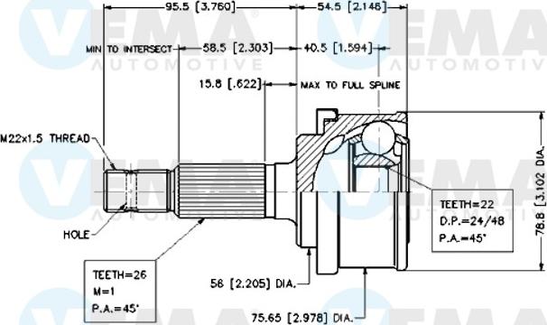 VEMA 18706 - Шарнирный комплект, ШРУС, приводной вал autospares.lv