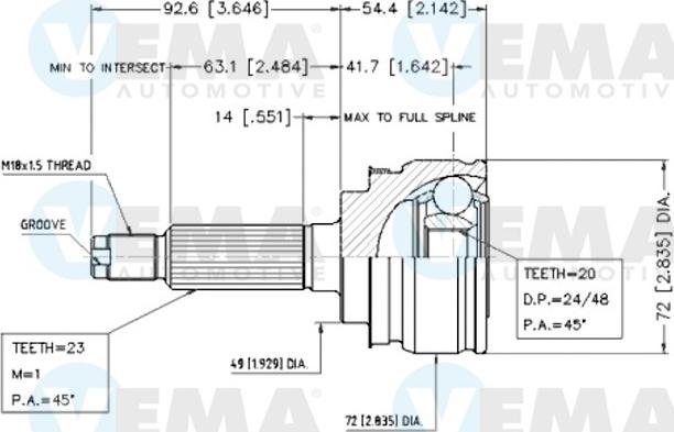 VEMA 18783 - Шарнирный комплект, ШРУС, приводной вал autospares.lv