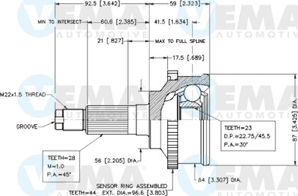 VEMA 18772 - Шарнирный комплект, ШРУС, приводной вал autospares.lv