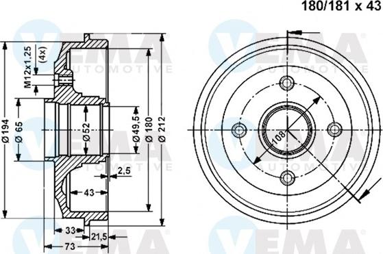 VEMA 800998 - Тормозной барабан autospares.lv