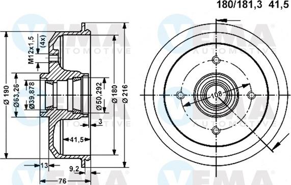 VEMA 800937 - Тормозной барабан autospares.lv