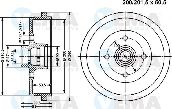 VEMA 800975 - Тормозной барабан autospares.lv