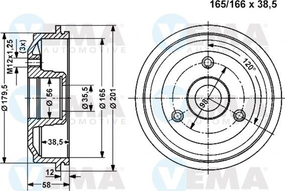 VEMA 800842 - Тормозной барабан autospares.lv