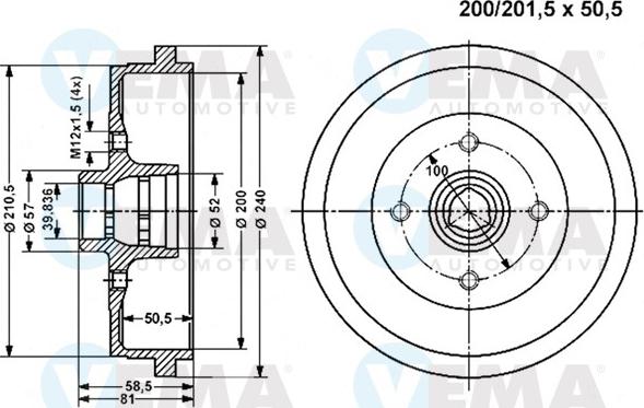 VEMA 800857 - Тормозной барабан autospares.lv