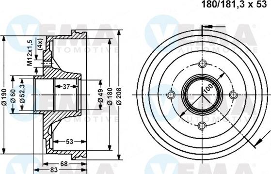 VEMA 800833 - Тормозной барабан autospares.lv