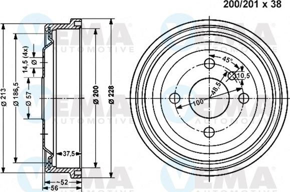 VEMA 800827 - Тормозной барабан autospares.lv