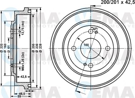 VEMA 801049 - Тормозной барабан autospares.lv