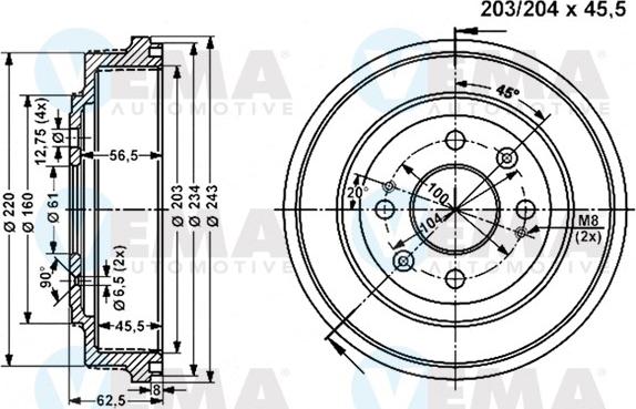 VEMA 801062 - Тормозной барабан autospares.lv