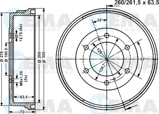 VEMA 801025 - Тормозной барабан autospares.lv