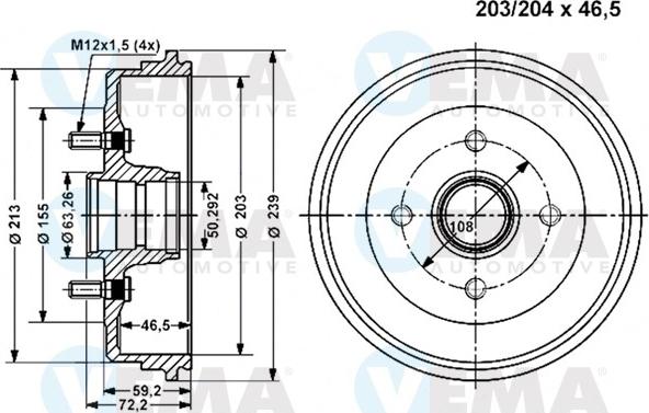 VEMA 801150 - Тормозной барабан autospares.lv