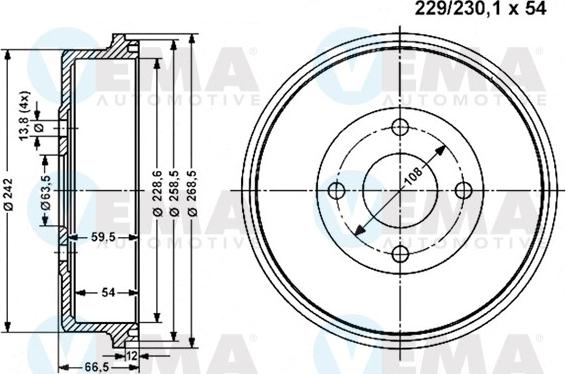 VEMA 801162 - Тормозной барабан autospares.lv