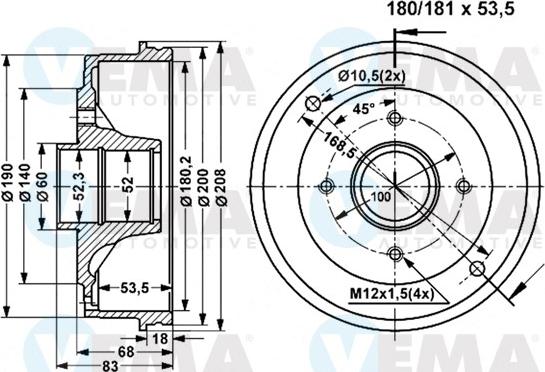 VEMA 801311 - Тормозной барабан autospares.lv