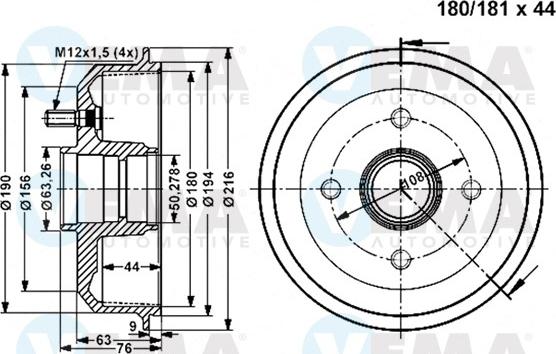 VEMA 801278 - Тормозной барабан autospares.lv