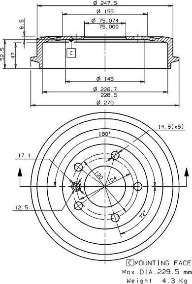 Villar 627.0055 - Тормозной барабан autospares.lv