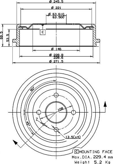 Villar 627.0198 - Тормозной барабан autospares.lv