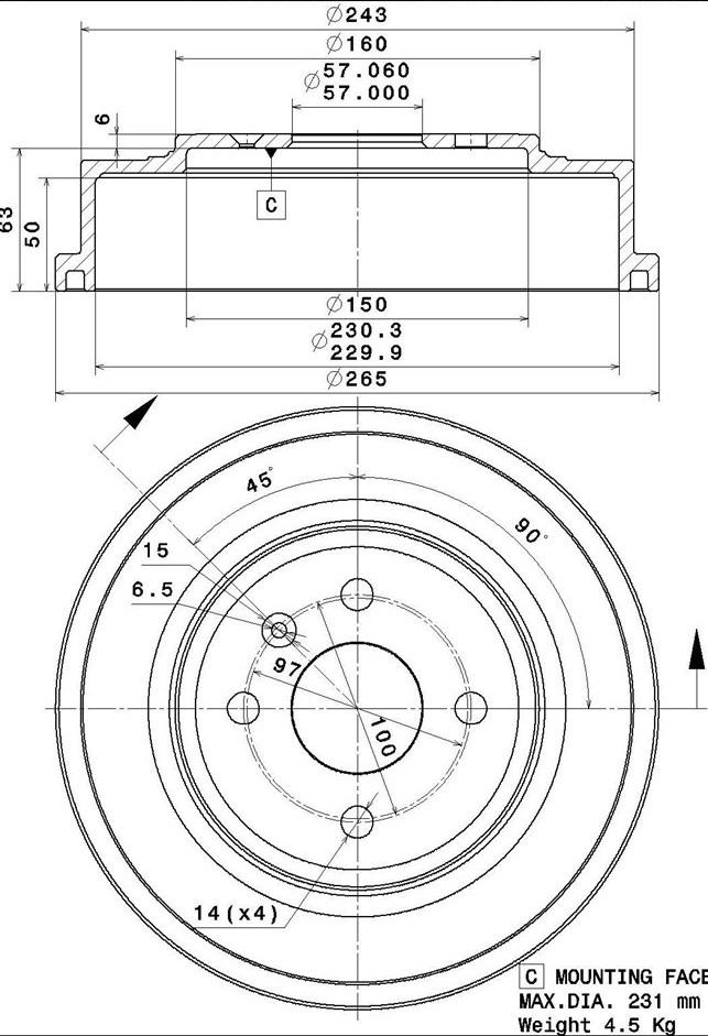 Villar 627.0309 - Тормозной барабан autospares.lv