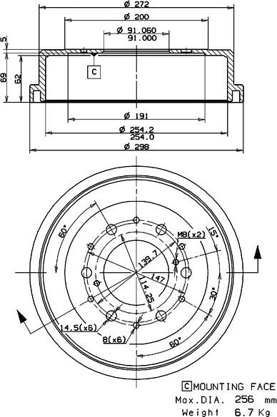 Villar 627.0247 - Тормозной барабан autospares.lv