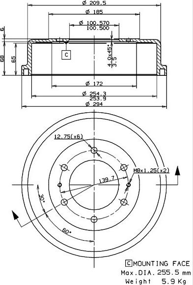 Villar 627.0255 - Тормозной барабан autospares.lv