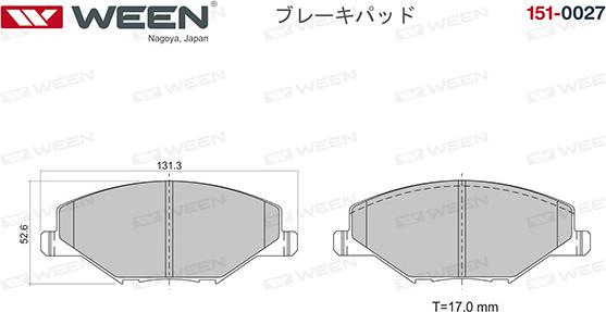 Ween 151-0027 - Тормозные колодки, дисковые, комплект autospares.lv