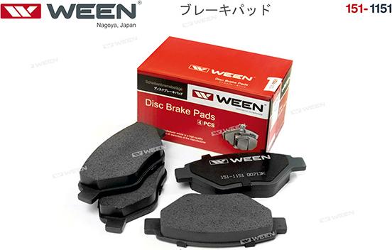 Ween 151-1151 - Тормозные колодки, дисковые, комплект autospares.lv