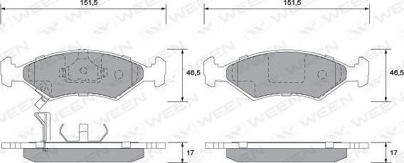 Ween 151-1162 - Тормозные колодки, дисковые, комплект autospares.lv