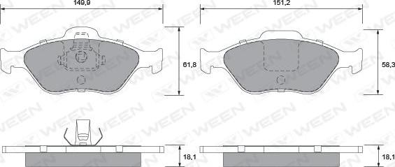 Ween 151-1284 - Тормозные колодки, дисковые, комплект autospares.lv