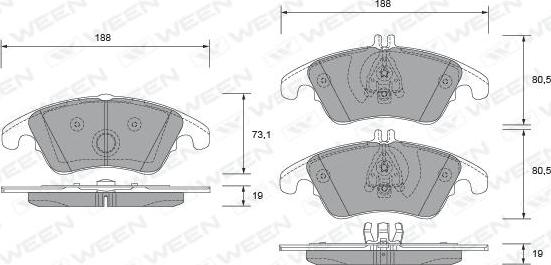 Ween 151-2665 - Тормозные колодки, дисковые, комплект autospares.lv