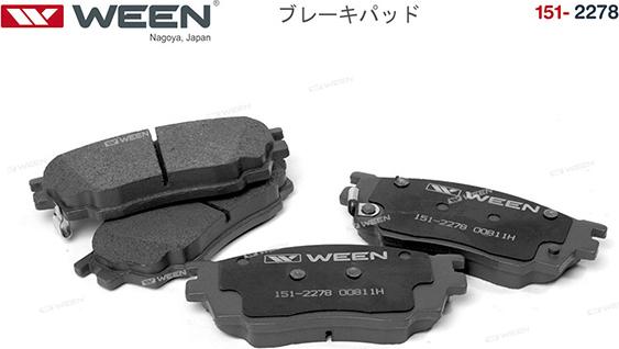 Ween 151-2278 - Тормозные колодки, дисковые, комплект autospares.lv