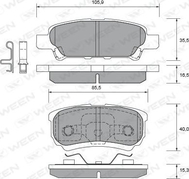 Ween 151-2725 - Тормозные колодки, дисковые, комплект autospares.lv