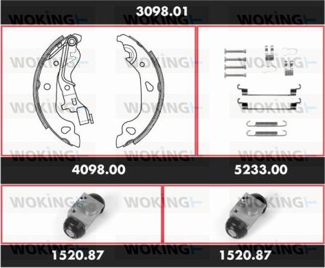 Woking 3098.01 - Комплект тормозных колодок, барабанные autospares.lv