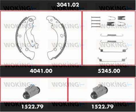 Woking 3041.02 - Комплект тормозных колодок, барабанные autospares.lv