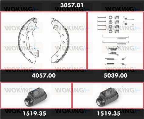 Woking 3057.01 - Комплект тормозных колодок, барабанные autospares.lv