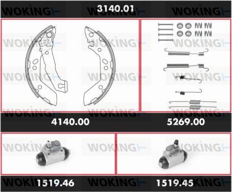 Woking 3140.01 - Комплект тормозных колодок, барабанные autospares.lv