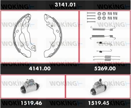 Woking 3141.01 - Комплект тормозных колодок, барабанные autospares.lv