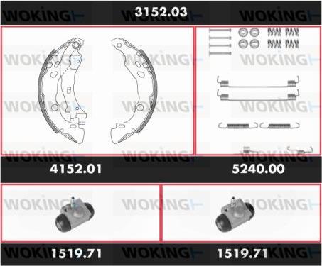 Woking 3152.03 - Комплект тормозных колодок, барабанные autospares.lv