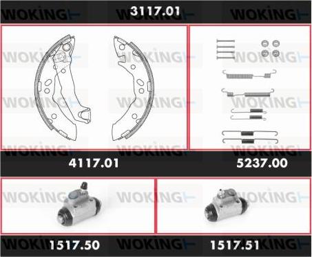 Woking 3117.01 - Комплект тормозных колодок, барабанные autospares.lv