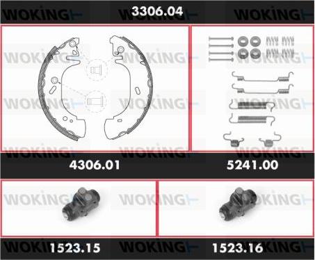 Woking 3306.04 - Комплект тормозных колодок, барабанные autospares.lv